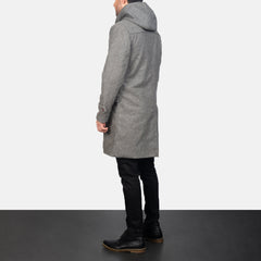 Dakus Grey Leather Hooded Coat Jacket