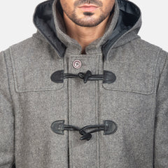 Dakus Grey Leather Hooded Coat Jacket