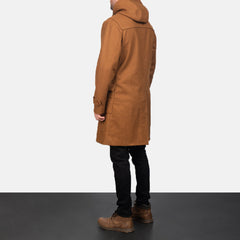 Dakus Khaki Leather Hooded Coat Jacket