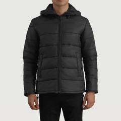 Noros Black Leather Hooded Jacket