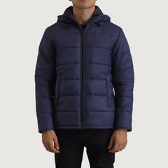 Noros Blue Leather Hooded Jacket