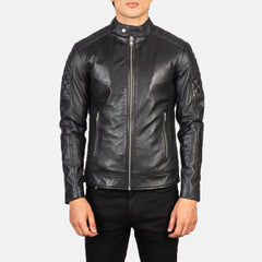 Zavion Black Leather Quilted Biker Jacket