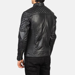 Zavion Black Leather Quilted Biker Jacket