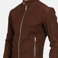 Zavion Brown Suede Quilted Biker Jacket