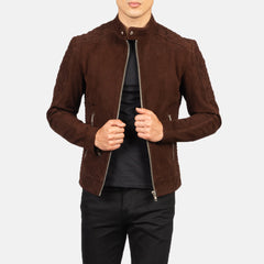 Zavion Brown Suede Quilted Biker Jacket
