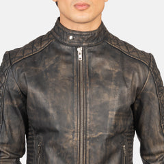 Zavion Brown Leather Quilted Biker Jacket