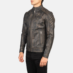 Zavion Brown Leather Quilted Biker Jacket