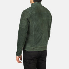 Zavion Green Suede Quilted Biker Jacket