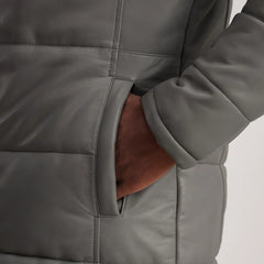 Elkum Grey Leather Hooded Coat Jacket