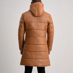 Elkum Tan Leather Hooded Coat Jacket