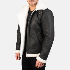 Tiken Black Leather Bomber Jacket