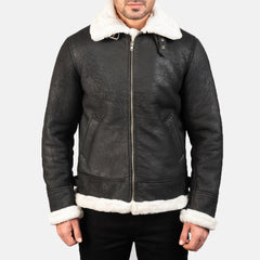 Tiken Black Leather Bomber Jacket