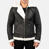 Tiken Black Leather Bomber Jacket