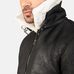 Tiken Black Leather Bomber Jacket