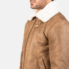 Tiken Brown Leather Bomber Jacket