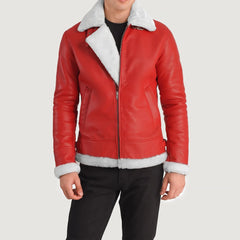 Tiken Red Leather Bomber Jacket