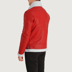 Tiken Red Leather Bomber Jacket