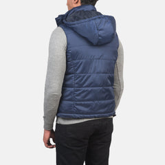 Nodin Blue Leather Hooded Vest Jacket