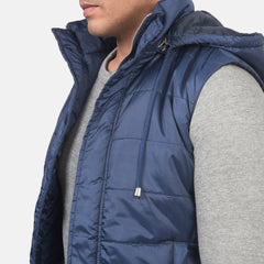 Nodin Blue Leather Hooded Vest Jacket