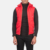 Nodin Red Leather Hooded Vest Jacket