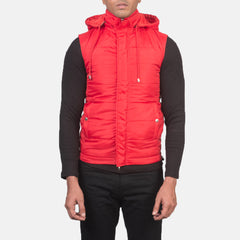 Nodin Red Leather Hooded Vest Jacket