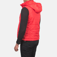 Nodin Red Leather Hooded Vest Jacket