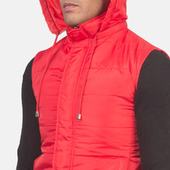 Nodin Red Leather Hooded Vest Jacket
