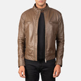 Natis Mocha Leather Biker Jacket