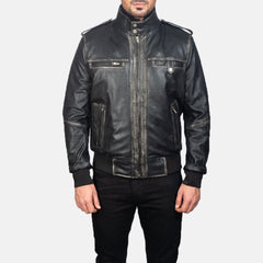 Ralean Black Leather Bomber Jacket