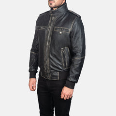 Ralean Black Leather Bomber Jacket