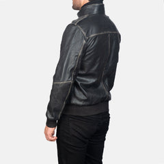 Ralean Black Leather Bomber Jacket