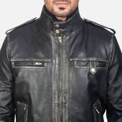 Ralean Black Leather Bomber Jacket