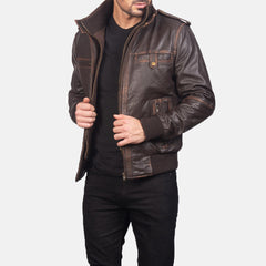 Ralean Brown Leather Bomber Jacket