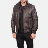 Kegan Brown Leather Bomber Jacket