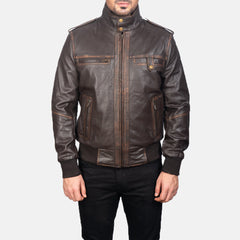 Kegan Brown Leather Bomber Jacket