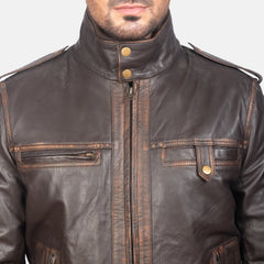 Ralean Brown Leather Bomber Jacket