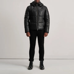 Nipor Black Leather Hooded Jacket
