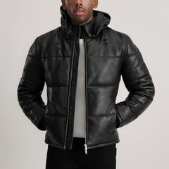 Nipor Black Leather Hooded Jacket
