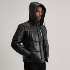Nipor Black Leather Hooded Jacket