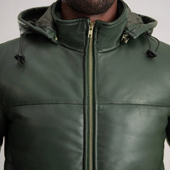 Nipor Green Leather Hooded Jacket