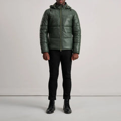 Nipor Green Leather Hooded Jacket