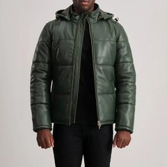 Nipor Green Leather Hooded Jacket
