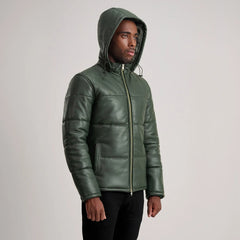 Nipor Green Leather Hooded Jacket