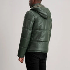 Nipor Green Leather Hooded Jacket