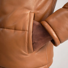 Nipor Tan Leather Hooded Jacket