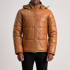 Nipor Tan Leather Hooded Jacket