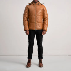 Nipor Tan Leather Hooded Jacket