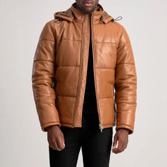 Nipor Tan Leather Hooded Jacket