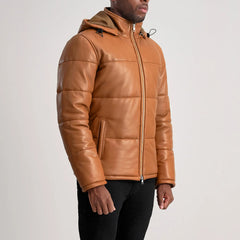 Nipor Tan Leather Hooded Jacket