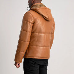 Nipor Tan Leather Hooded Jacket
